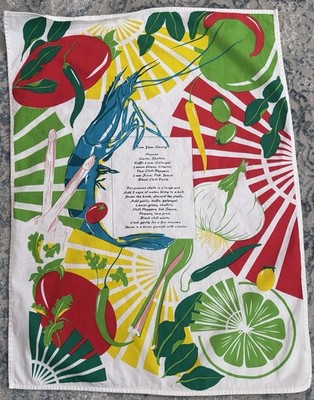 Vibrant Large Heavy Cotton Tom Yam Goong Recipe Dish Kitchen Towel 27.5'' X 20''
