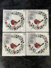 4 Packs Of 20 Christmas Paper Napkins White Robin Wreath Bundle Joblot