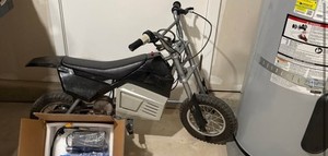 The product is a Razor MX350 electric dirt bike with a 48V 20Ah battery upgrade.