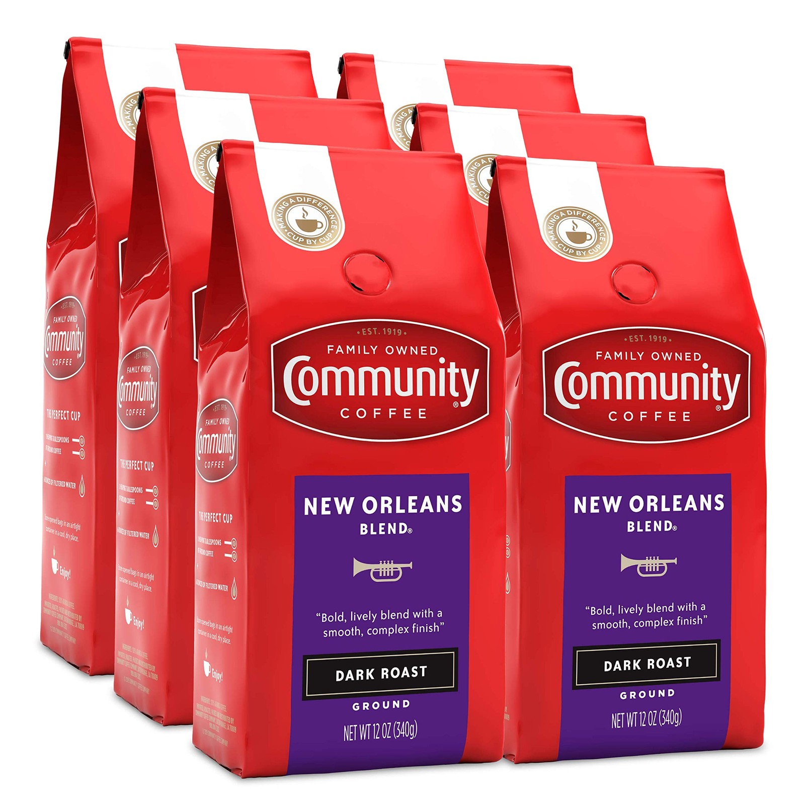 Community Coffee New Orleans Blend Special Dark Ground Coffee 12ozBag (6pk) 4/26