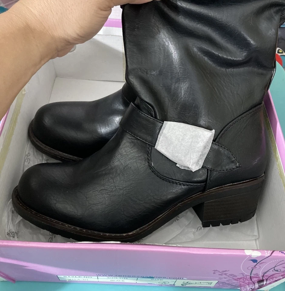 NEW $75 Reneeze Black Vegan Leather Knee High Retro Chunky Heel Boots - Size 9 - Изображение 4 из 4