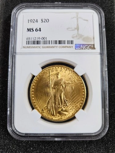 🌟 1924 $20 Gold St. Gaudens Liberty Double Eagle NGC MS64 UNC Coin