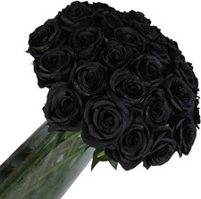 Artificial Black Roses 12 Pcs Fake Silk Flower Long Stem