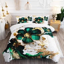 Marble Bedding Set Queen Size,Gold Green Floral Comforter Set,Marble Comforte...