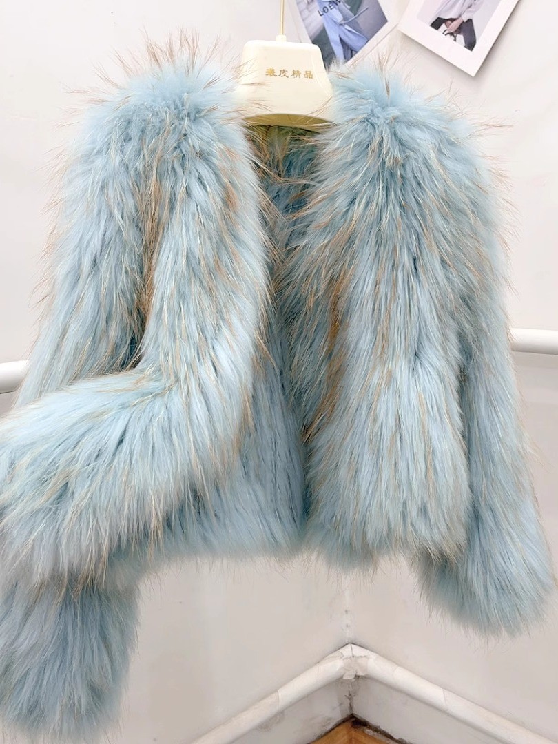 Real Fur Raccoon Fur Double-sided Woven Jacket Women's Short Young Coat Parka