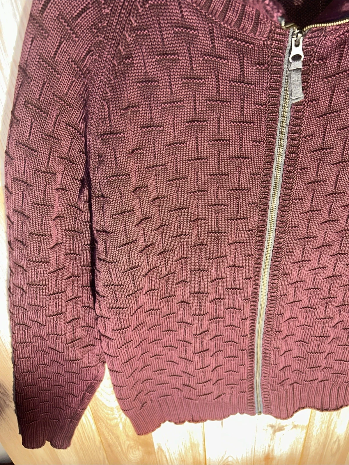 Carbon 2 Cobalt Men’s Medium Burgundy Basketweave Full Zip Long Sleeve Jacket - product detail image 3