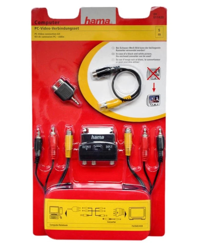 Hama Audio Video Anschluss-Set Scart S-Video Cinch Kabel Adapter TV DVD VCR PC - Bild 2 von 3