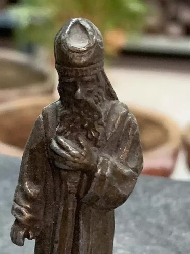 18th C Antique Rare Hand Forged Brass Miniature Figurine Statue Of Saint Jude - Picture 6 of 7