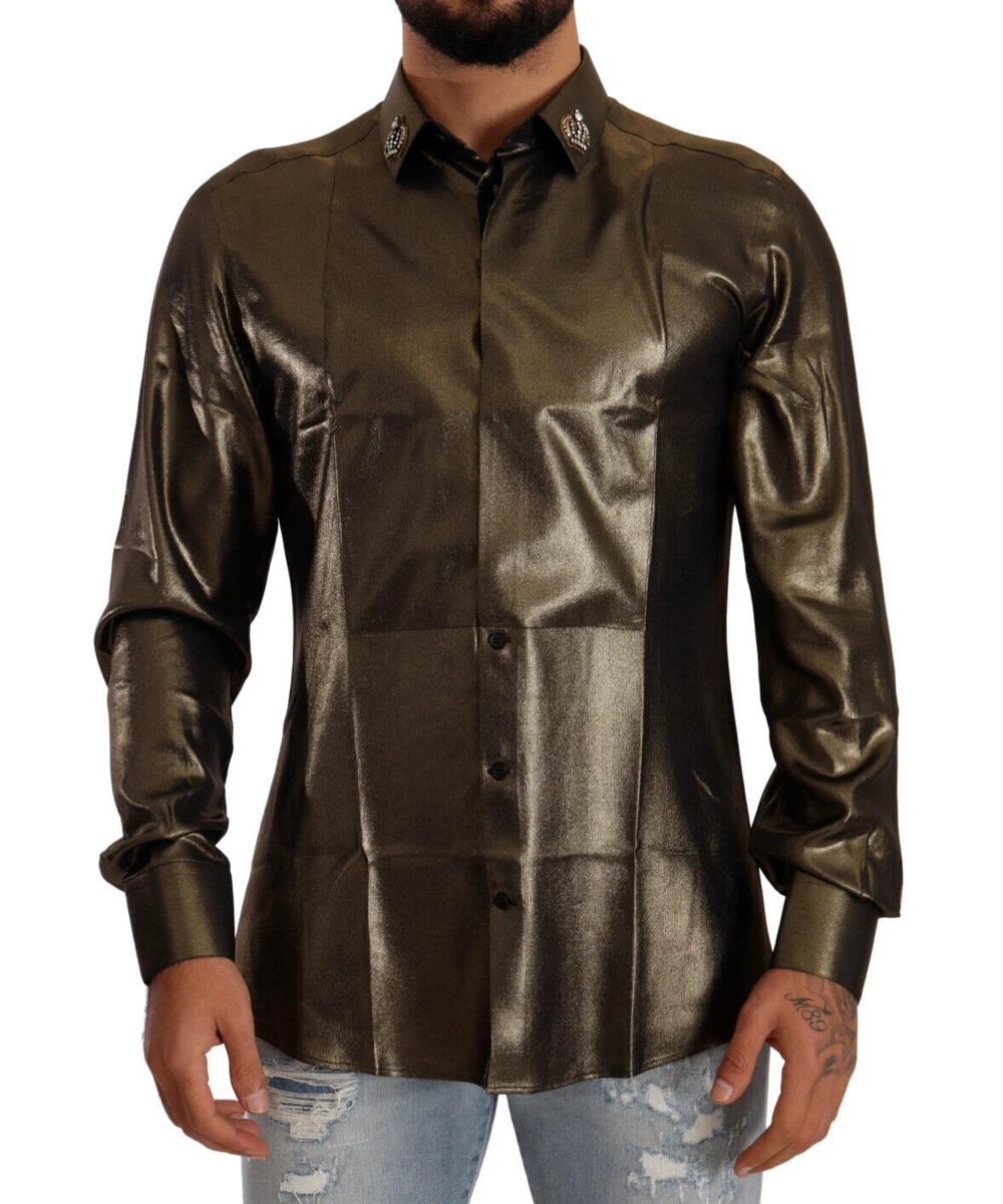 Metallic gold dress shirt cheap