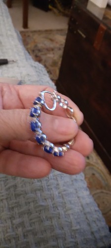 KARIS LAPIS LAZULI HOOP EARRINGS IN PLATINUM BOND AND STAINLESS STEEL 6.85 ctw - Picture 2 of 4