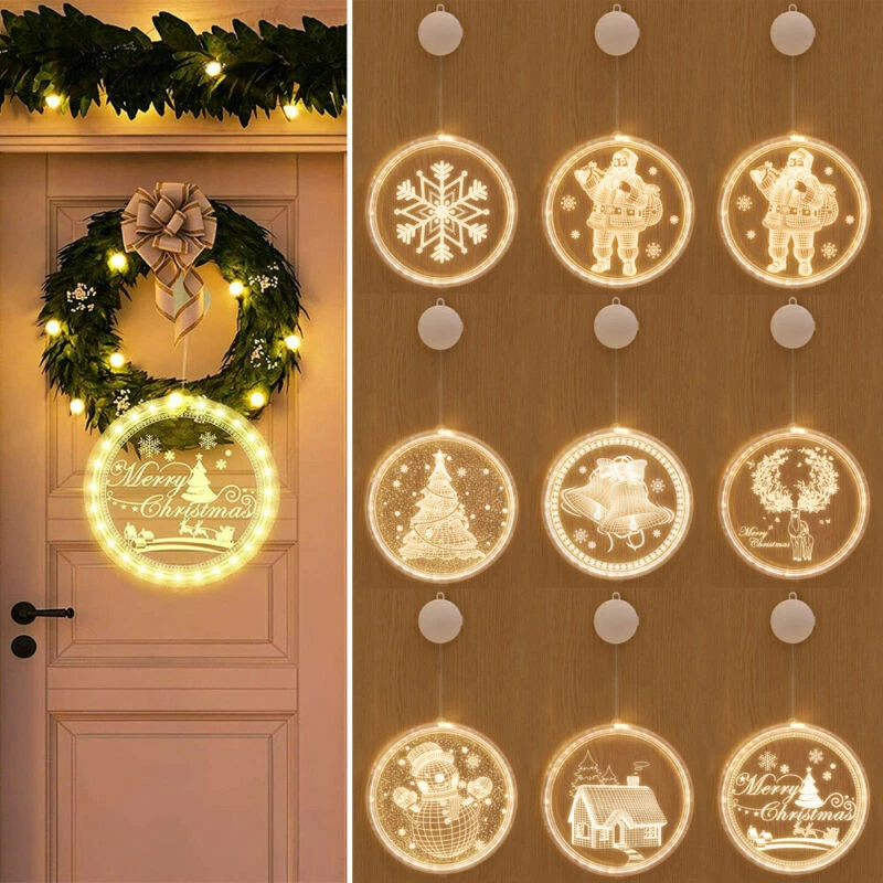 Christmas Led Lights Window Door Hanging Ornament Xmas Festive