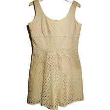 Ann Taylor LOFT Dress sz 12 Blue Eyelet Ivory lined Cotton Sundress Retro