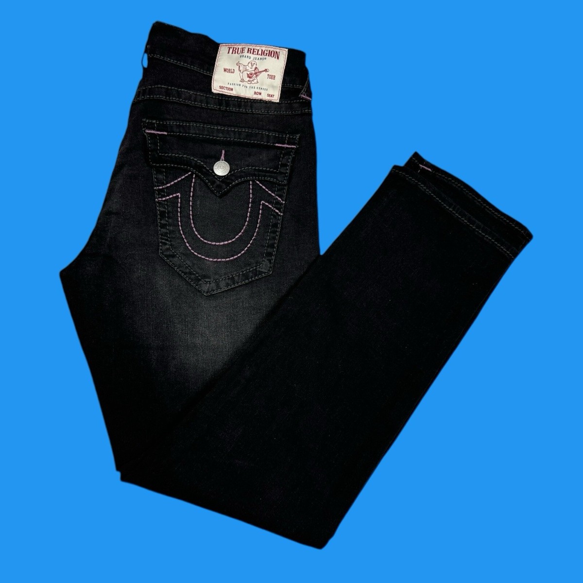 True Religion Jeans Mens Size 33x32 Geno Big T Flap Relaxed Slim