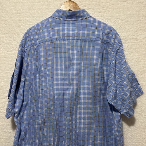 Talbots Men’s Blue Button Down Shirt Plaid Short Sleeve 100% Linen Shirt XL - Picture 5 of 12