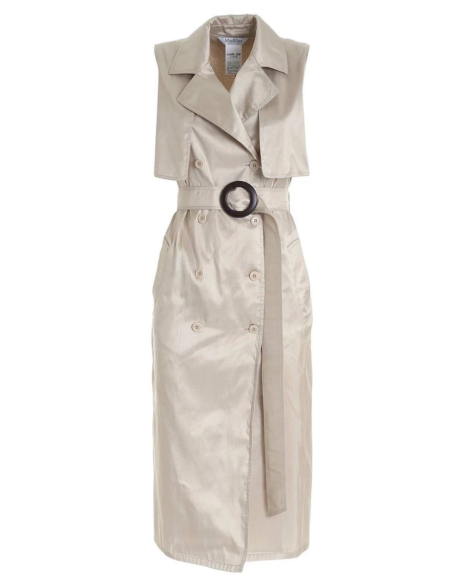 MAX MARA Bora Silk Shantung Trench Dress in Beige Size IT 40 US