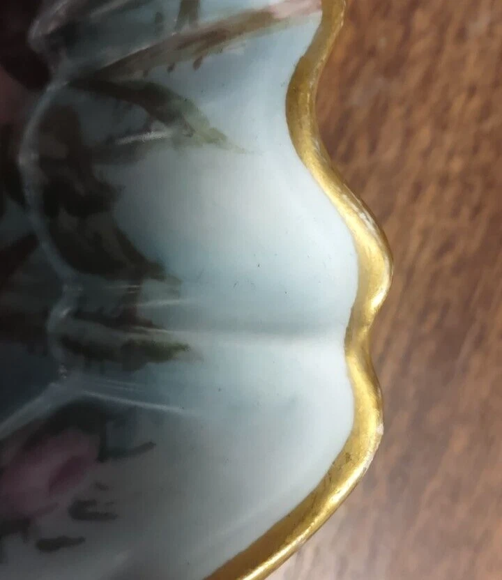 Limoges France Porcelain Dish A Lanternier Blue Vanity Tray Hand Painted Roses - Image 2 of 4