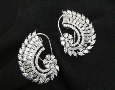 Cubic Zirconia Long Silver Studs/Silver Long Party Studs/CZ Stud Earrings