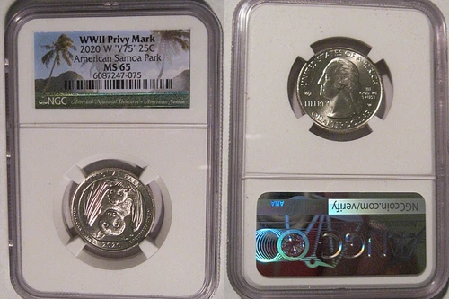 2020 W American Samoa Park NP Quarter 25c NGC MS 65 Privy Mark V75 Bat Coin