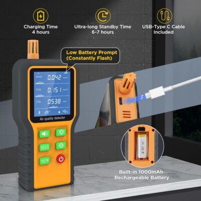 6.5'' Digital LCD Air Quality Monitor Carbon Dioxide Meter CO2 Temp Humi Detector
