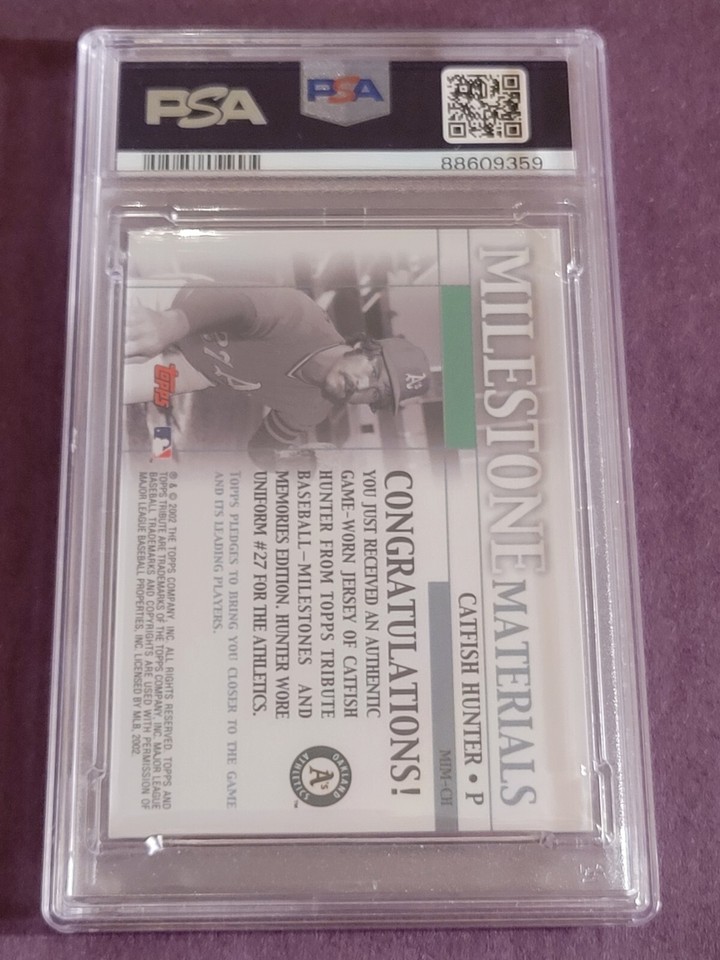 2002 Topps Tribute Milestone Materials Jim Catfish Hunter Jersey Relic