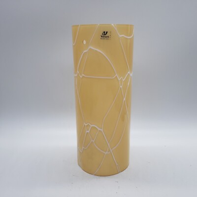 Vetrarti Murano Yellow White Drip Glass Cylindrical Lamp Shade Italy 11'' T