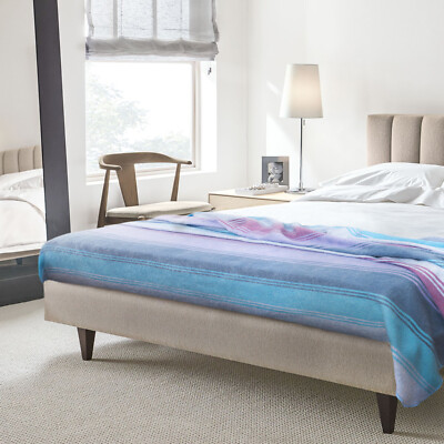 Queen Size Dark Blue & Purple Striped Alpaca Wool Blend Blanket – Super Soft & Warm Throw