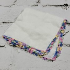 Vintage Handkerchief White With Crocheted Edging Flaw Spot