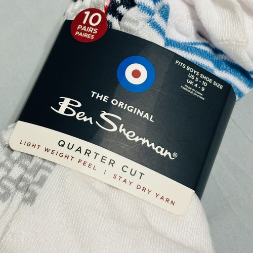 10 Pairs Ben Sherman Quarter Cut Socks Fits Boys Shoe Sz 5-10 White - Picture 3 of 5