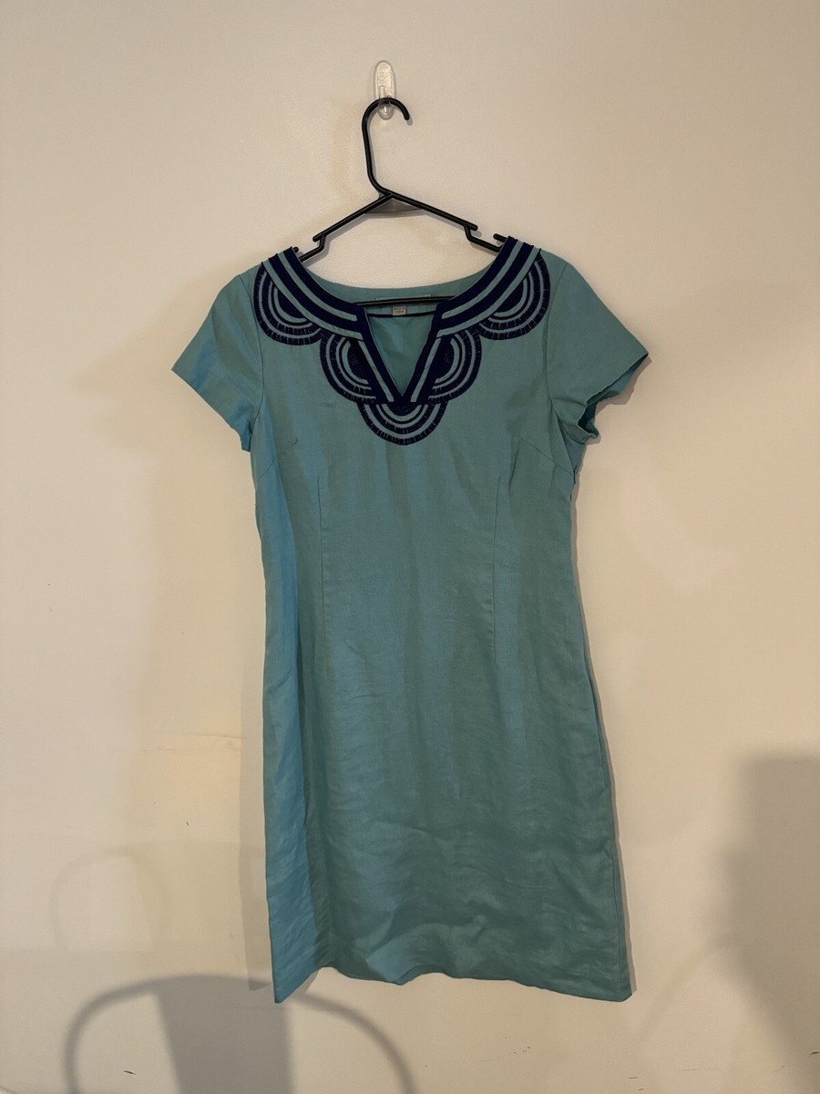 boden blue linen dress Turquoise Shift With Royal Embroidered Neckline Size 6L handmade fairy grunge dress tea length dress Carmen linen This statement print dress Size:42 (FR)