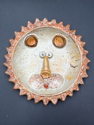Hand Painted Terra Cotta Zodiac Leo Lion Wall Hanging Round Trinket Dish Italy