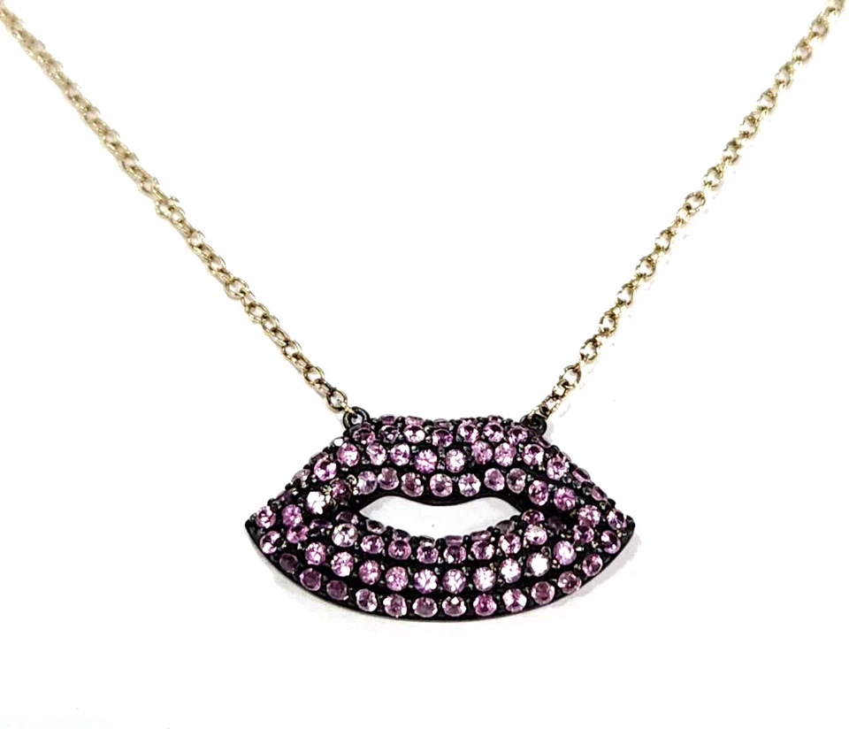 Rarezas Oro Sólido 14K Brodie Labios Zafiro Rosa 1.63ct Con Collar de Cadena 18" Foto 2 de 4