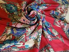 VTG Nonbranded Scarf 31" Square Bright Colors Floral Flowers Red Border EUC