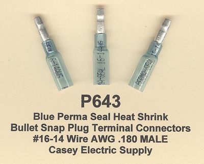 20 Blue PERMA SEAL Heat Shrink Bullet #16-14 Wire Gauge .180 Receptacle Female