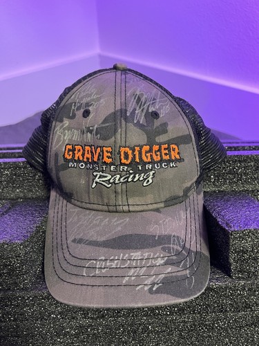Monster Jam Auto Signed GRAVE DIGGER Racing Team Signed Snapback Cap Hat Camo - Picture 2 of 5
