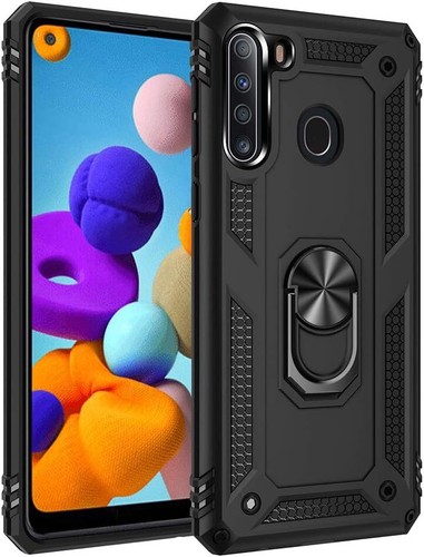 Funda Galaxy A21 Grado Militar con Protector de Pantalla HD y Pata de Cabra (Negro) - Imagen 2 de 11