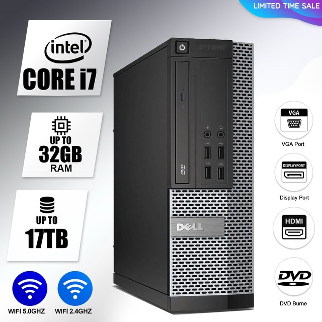 DELL Desktop Computer PC i7, up to 32GB RAM, 17TB SSD, Windows 10/11, DVD-RW