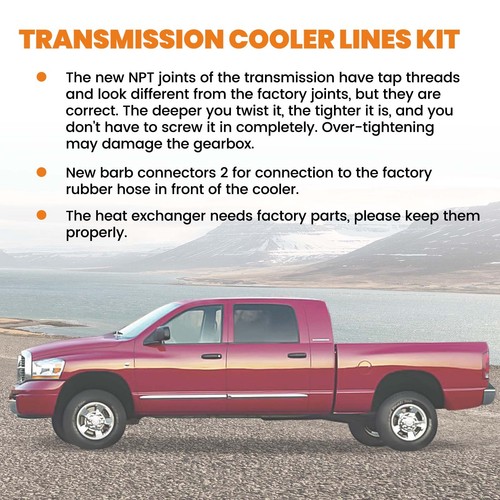 48RE Transmission Cooler Lines Kit Heavy Duty Fit Dodge Ram Cummins 5.9L 2003-07 - Picture 6 of 13