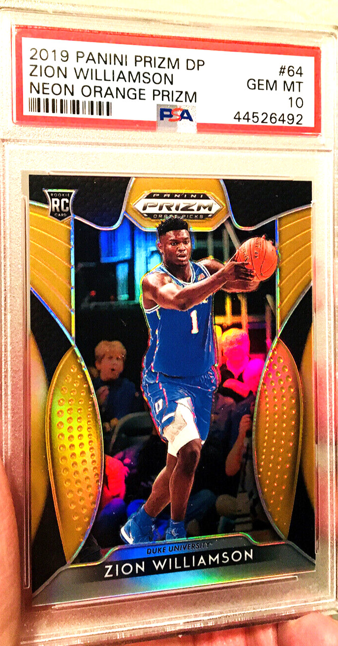 2019 PANINI PRIZM DP ZION WILLIAMSON, ROOKIE #64, NEON ORANGE PRIZM /149 PSA 10