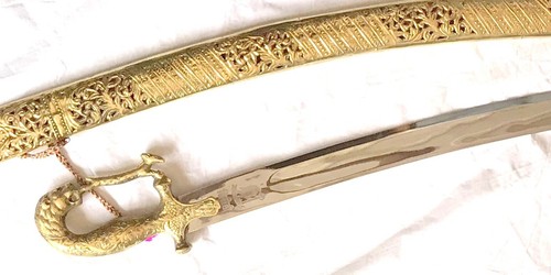 Rajput wedding sword with golden brass sheath 100 cms - Picture 7 of 11
