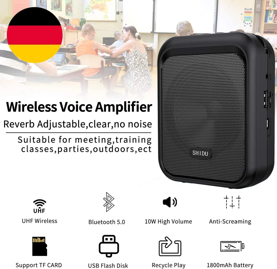 Sprachverstärker Tragbarer Bluetooth Lautsprecher Mit Drahtlosem UHF Mikrofon He - Bild 2 von 4