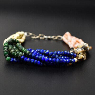 140,00 kt natürliches 6 Zoll langes Lapislazuli & Dendrit Opal Perlen Armband JK-28E286