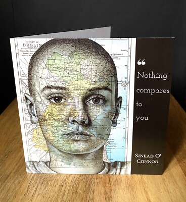 Inspirierte Grußkarte Geburtstag von Sinead O' Connor. Federzeichnung auf Karte von Dublin.