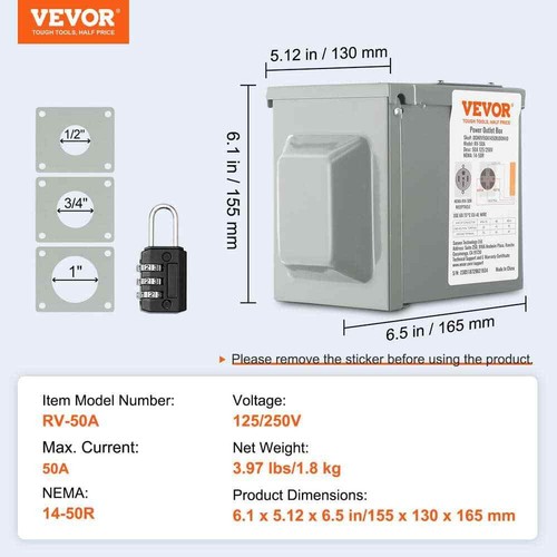 VEVOR RV Steckdosendose Innen/Außen 50 Amp 125 Volt/250 Volt Steckdose - Bild 7 von 9