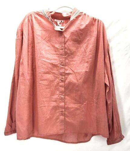 Sundry, Cotton Button Down Top, Long Sleeve, Striped Collar - Coral, Size 4 - Picture 2 of 7