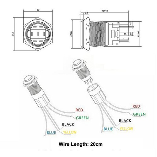 19mm Push Button Switch 5A 12V 24V Horn Fog Hazard Start P Light LED Boat Car - Picture 11 of 30