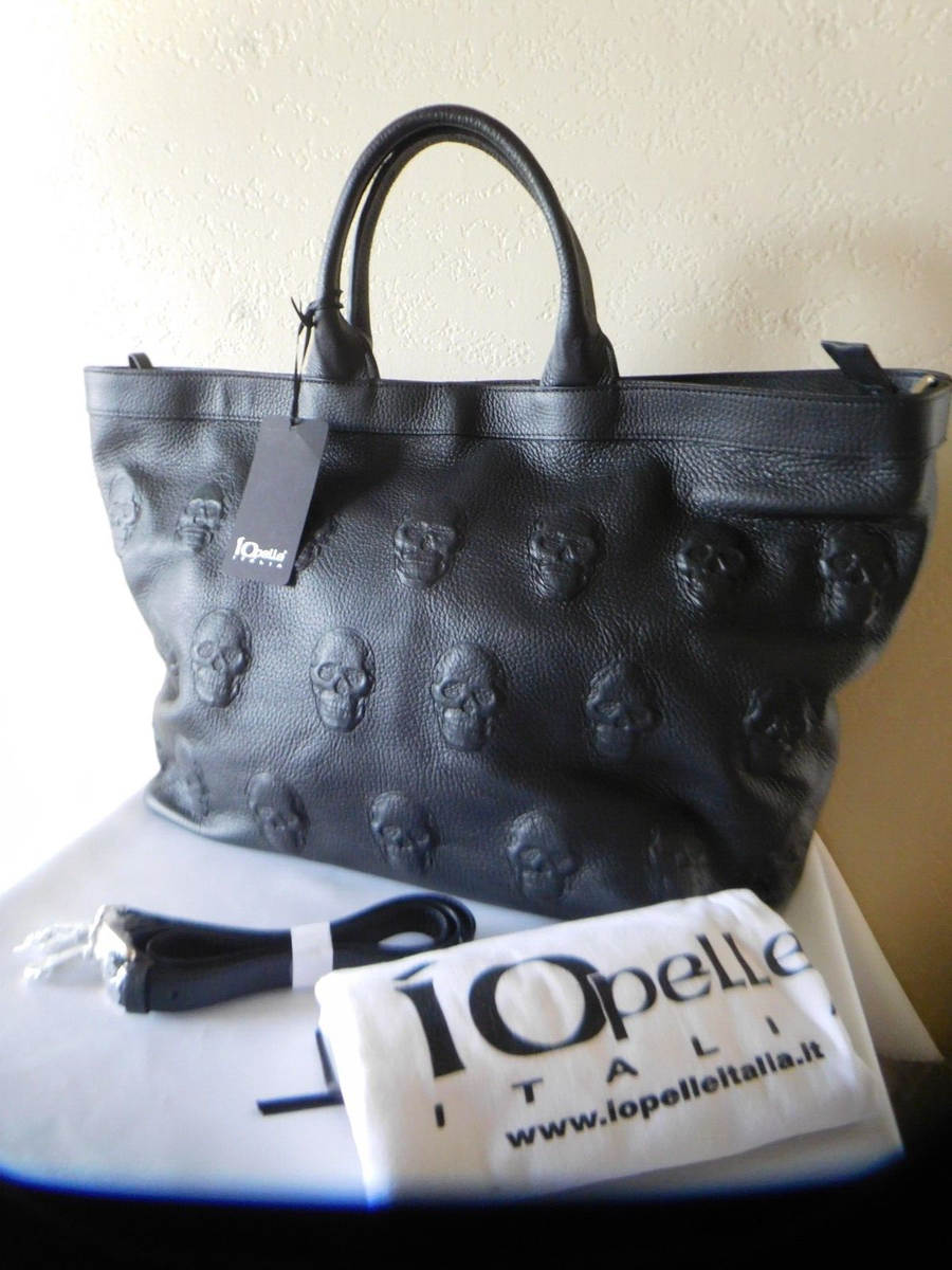 New IOpelle ITALIA Antonio Cristiano Skulls all Over Lthr Tote Bag