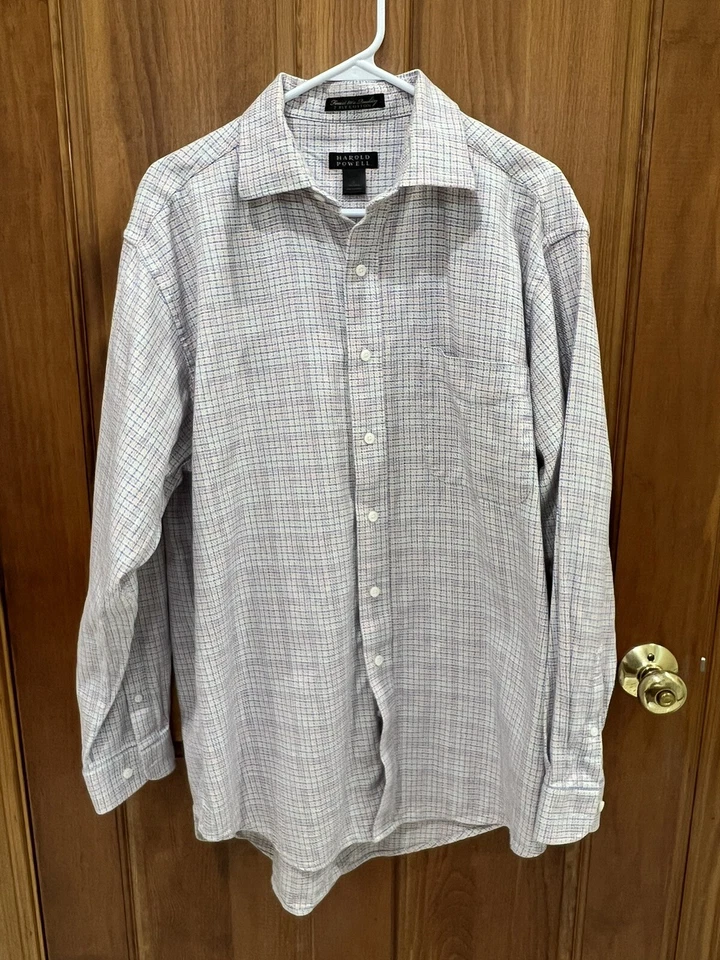 Harold Powell Button Down  Shirt Men's Size Large Long Sleeve Blue Check Casual - Image 3 of 4