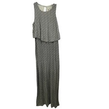 LOFT Maxi Dress Black White Diamond Print Sleeveless Casual XS