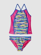  44 Speedo Kid's Girls' Pink Tie-Dye Racer-Back Hipster Tankini Set Size 14
