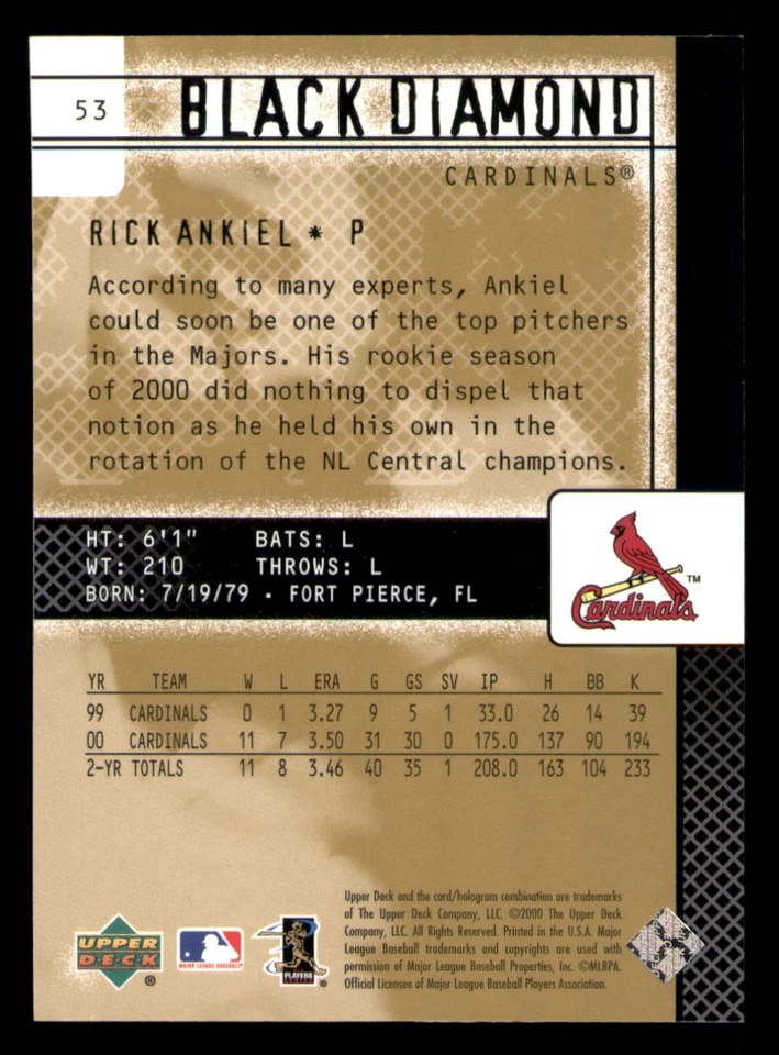 2000 Upper Deck Black Diamond Rookie Edition #53 Rick Ankiel - Image 2 of 2